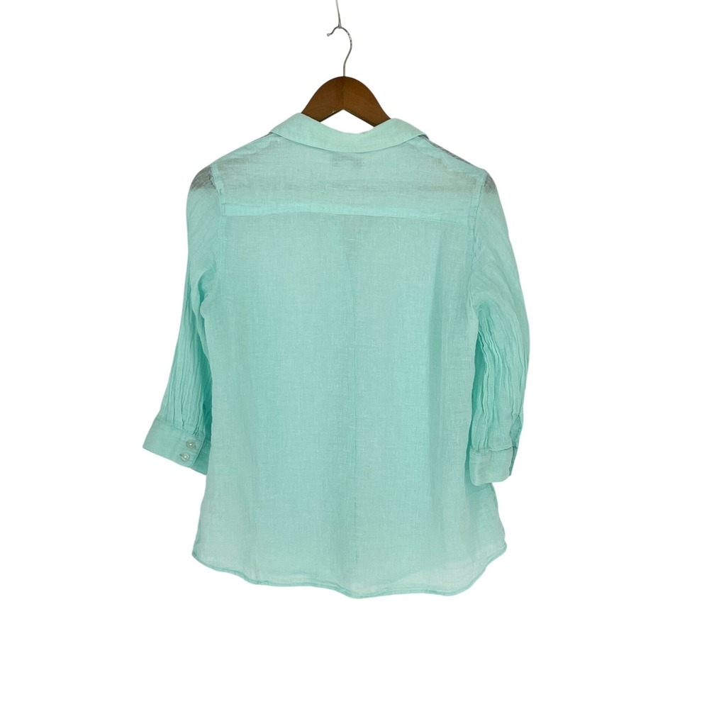 Coldwater Creek Womens Top Size M Button Down Seafoam Linen Blend 3/4 Slv - Picture 8 of 9